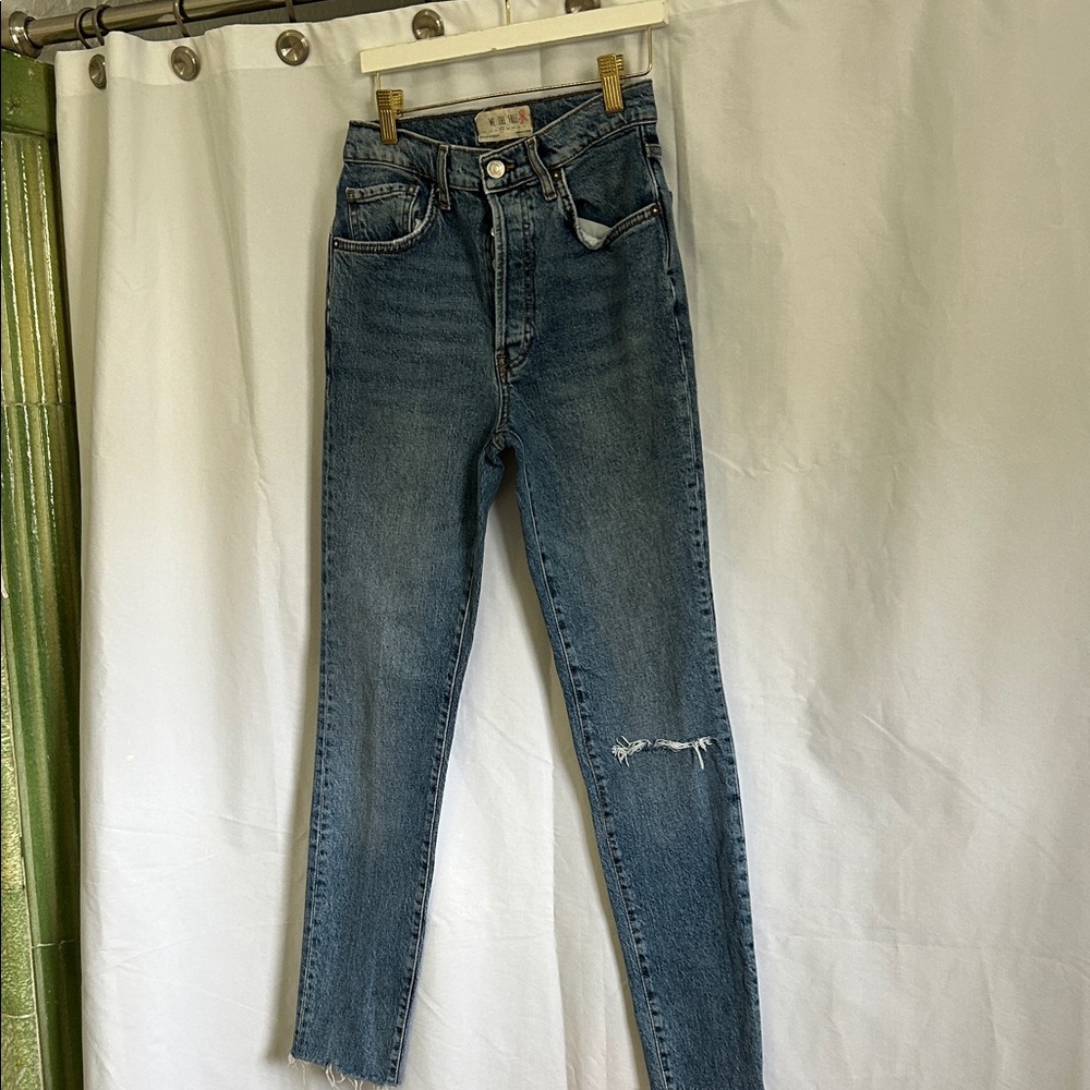 We The Free High Rise Distressed Blue Jeans